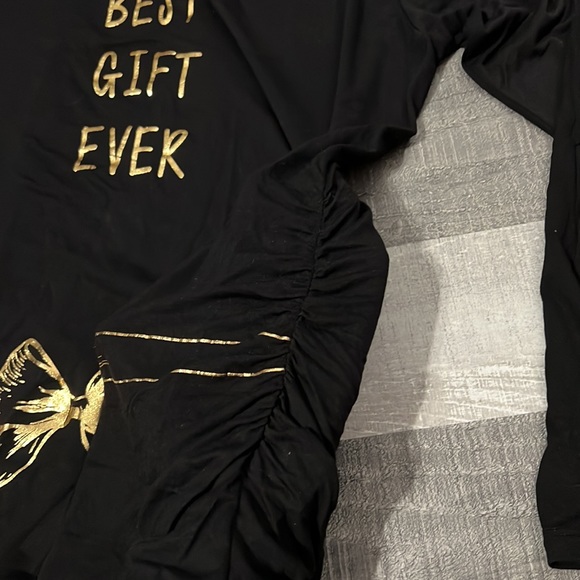 NWT a:glow Maternity Long Sleeve Tee Black & Gold Ruched at Hips Stretch Soft XL - Picture 7 of 9